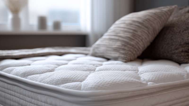 Beli dušek na krevetu izbliza